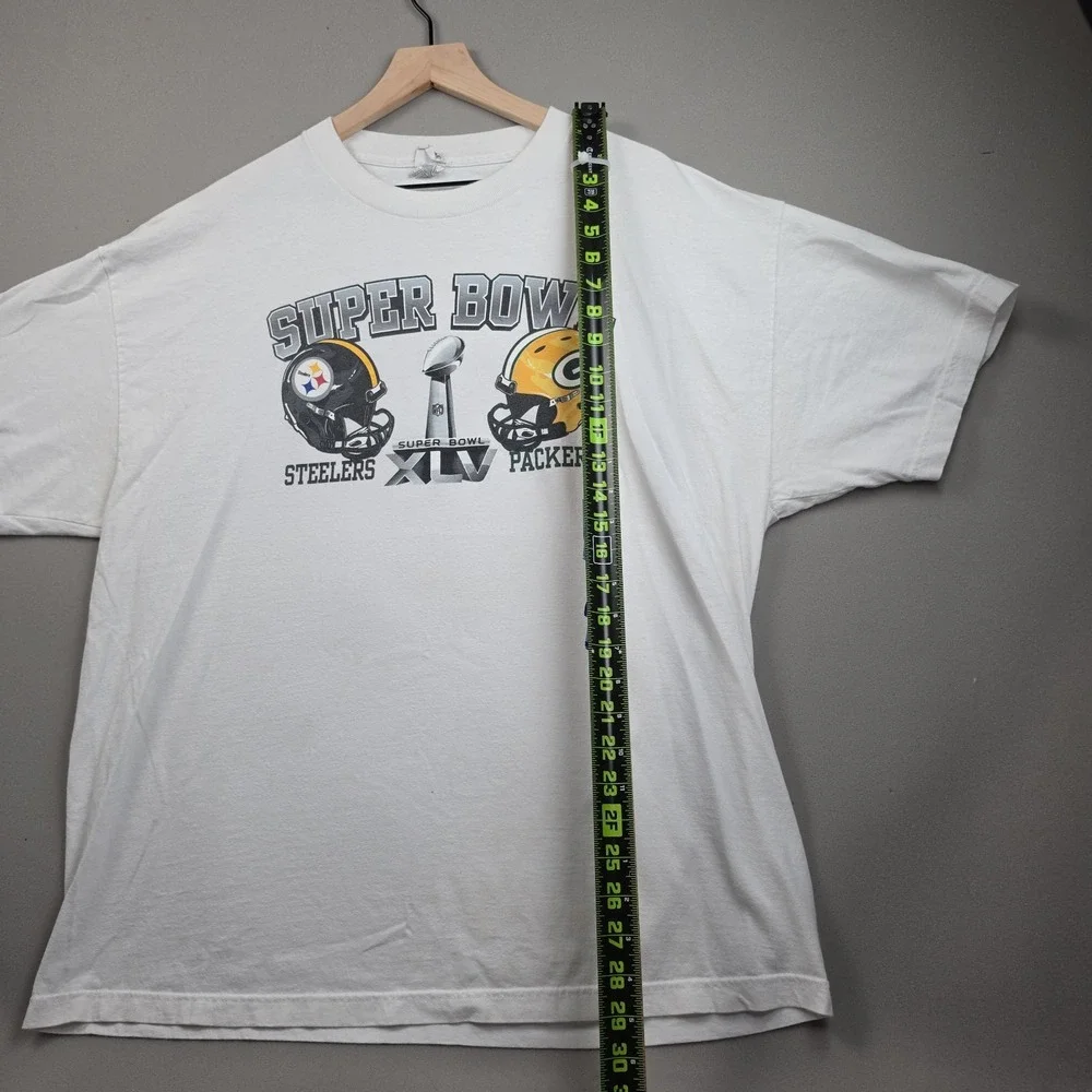 Super Bowl XLV Steelers Packers Football 2011 NFL Mens 2XL White Graphic T-Shirt